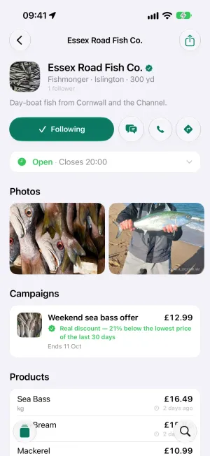 Business screen: a verified fishmonger, its campaign and products