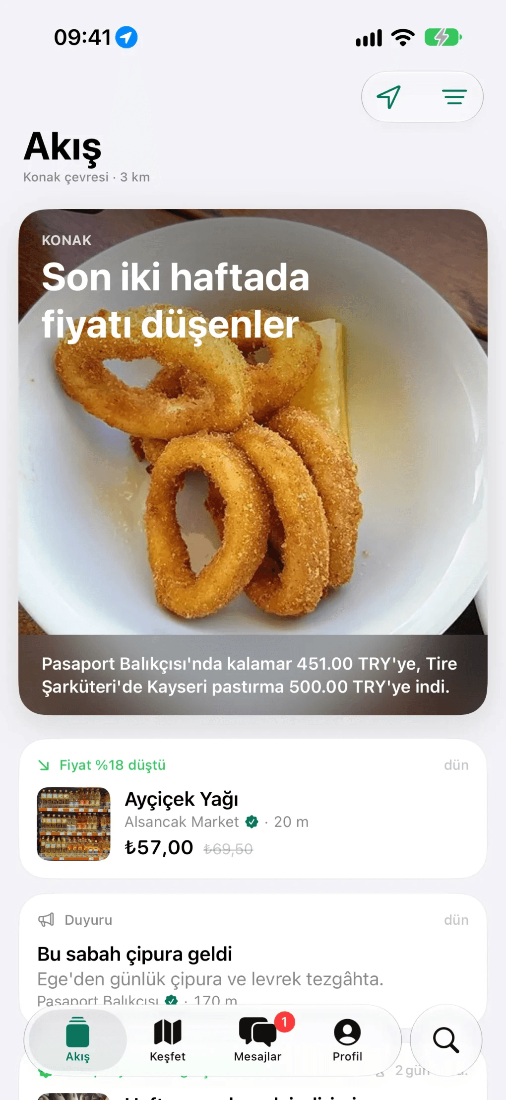 Akış ekranı: yakında fiyatı düşen ürünler, kampanyalar ve duyurular