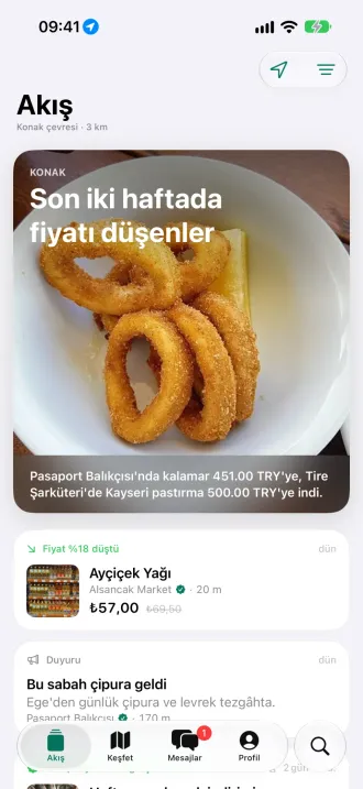 Akış ekranı: yakında fiyatı düşen ürünler, kampanyalar ve duyurular