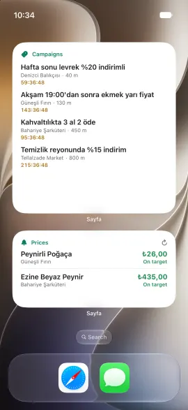 Ana ekran widget’ları: yakındaki kampanyalar ve takip edilen fiyatlar